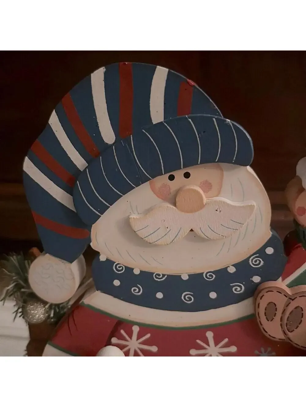 Vintage wooden 3D Santa and friends tabletop decoration